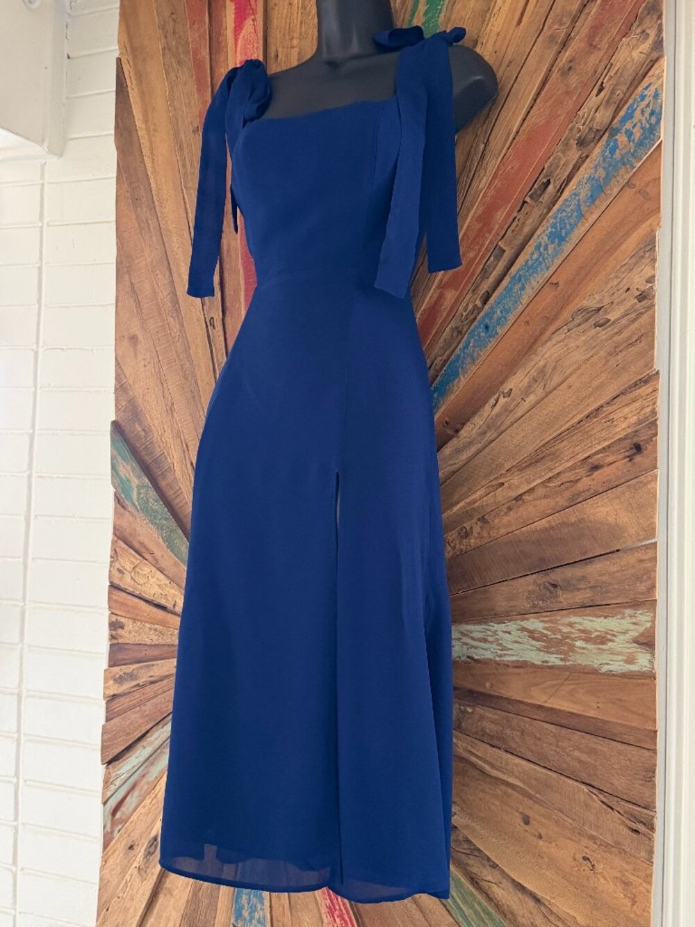 Reformation Twilight midi midnight blue shirred in Danube side slit Dress Sz 6 - Picture 6 of 12